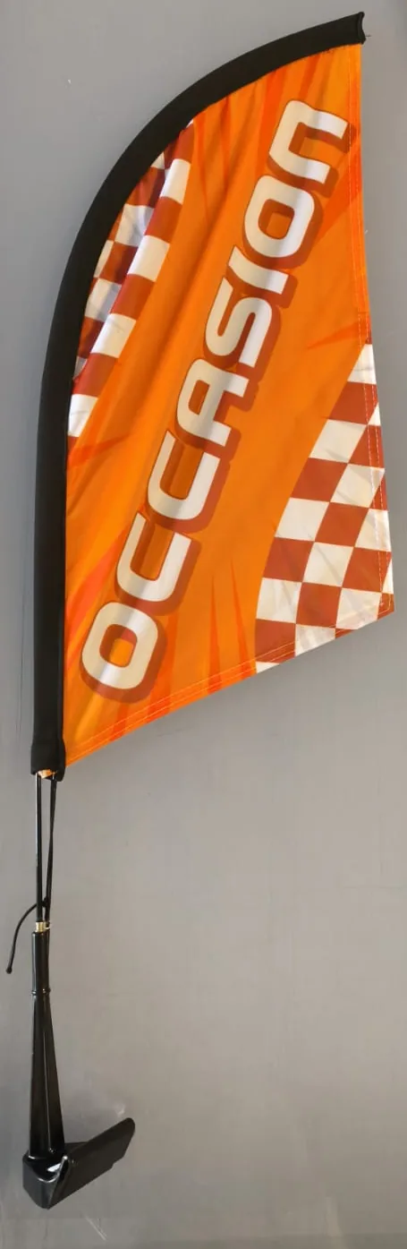 Mini drapeau Occasion orange, photo du produit avec sa pince de vitre
